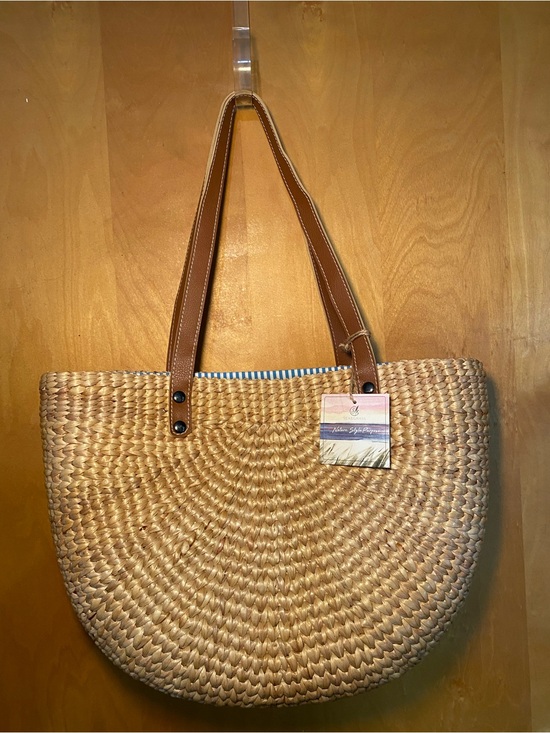 Sea & Grass Handbags - Natural Straw Tote with Brown Handles
